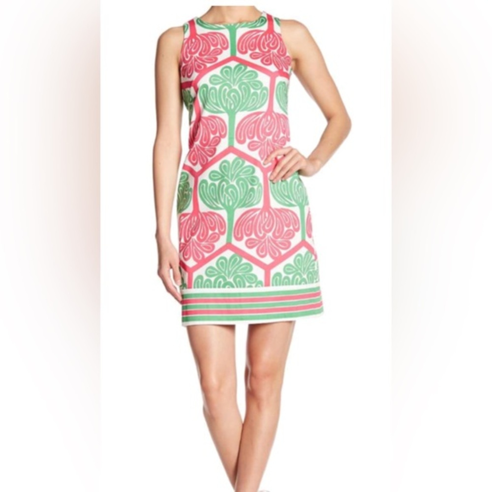 London Times NWT Pink Green Shift Dress Size 10 Palm Beach Style
